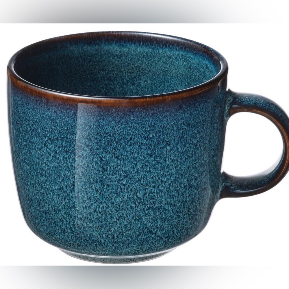 2 NEW IKEA GLADELIG Coffee Cups Blue Speckled Brown Trim Glazed Stoneware 13OZ - Picture 2 of 3